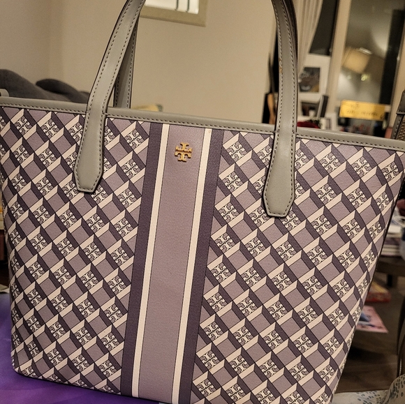 Tory Burch Canvas Tote with leather trims - Picture 1 of 4